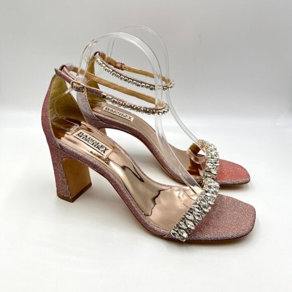 Badgley Mischka Size 10 Harriet Pink Silver Jeweled‎ Dress Sandals Heels Shoes